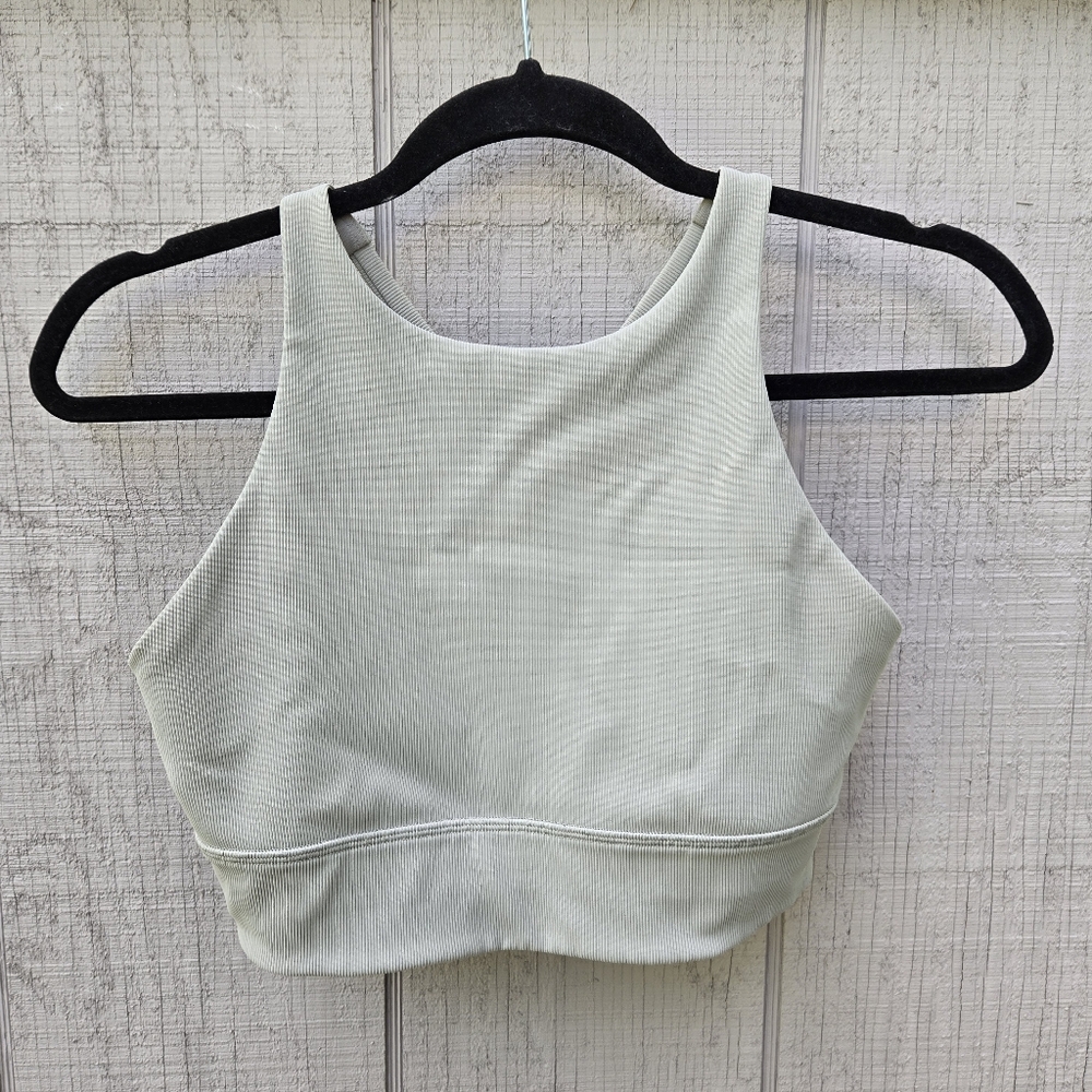 Lululemon Green Fern High Neck Energy Longline Ribbed Sports Bra 8 W2CK9S